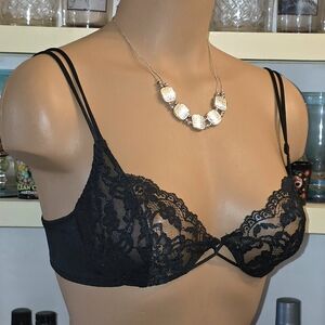 Jaclyn Smith Vintage Lace Bra 34-B Black Onyx Semi-sheer Underwire EUC